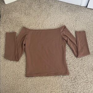 Brown Off-Shoulder Long Sleeve Top